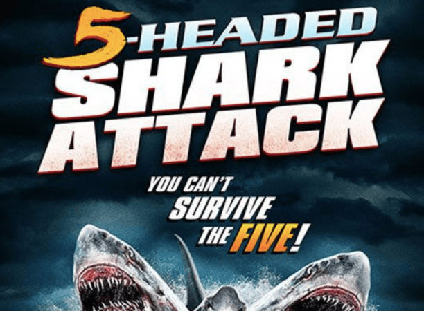 Cartel de ataque de tiburón de 5 cabezas