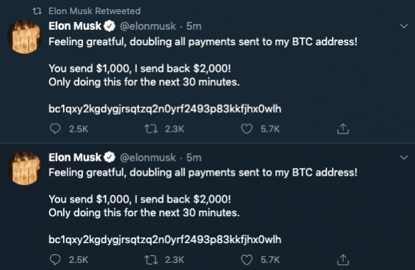 Cuenta de Elon Musk hackeada