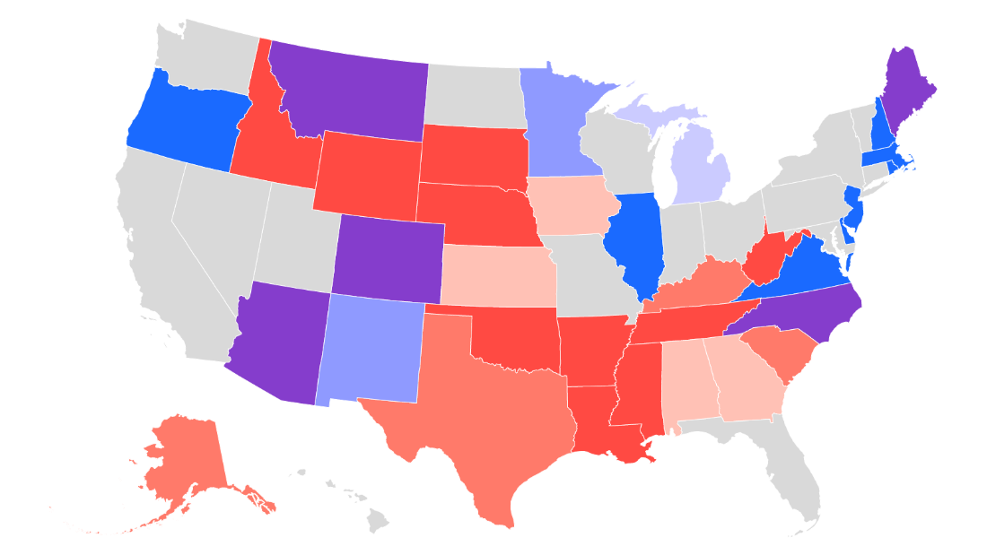 State map of the United States, projecting outlook for Senate elections for November 2020
