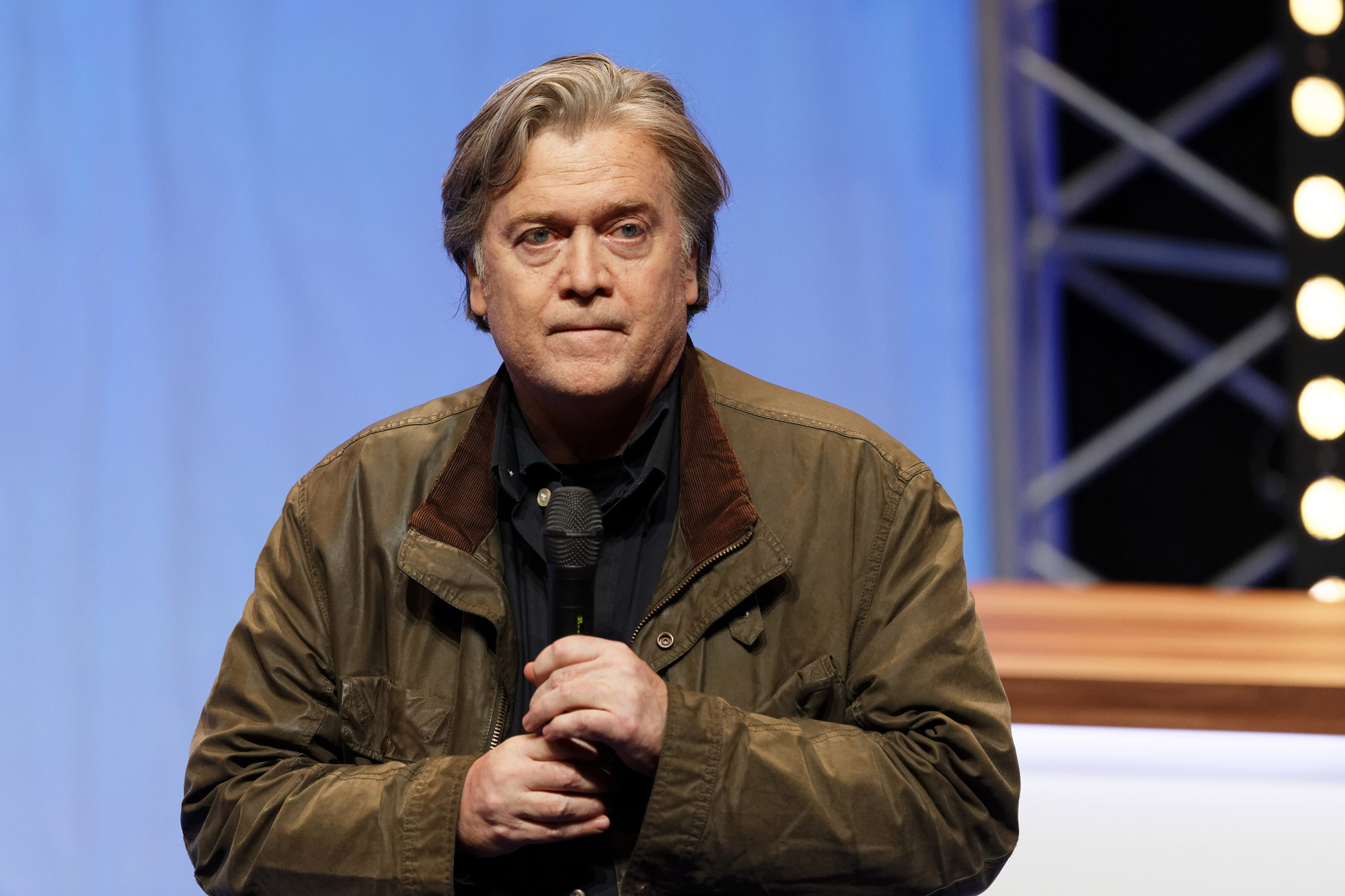 Former US President advisor Steve Bannon delivers a speech during the Front National party annual congress on March 10, 2018 in Lille, France. 